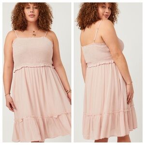 Hayden Los Angeles Smocked Tiered MIDI‎ Boho Dress Pockets Blush 3XL